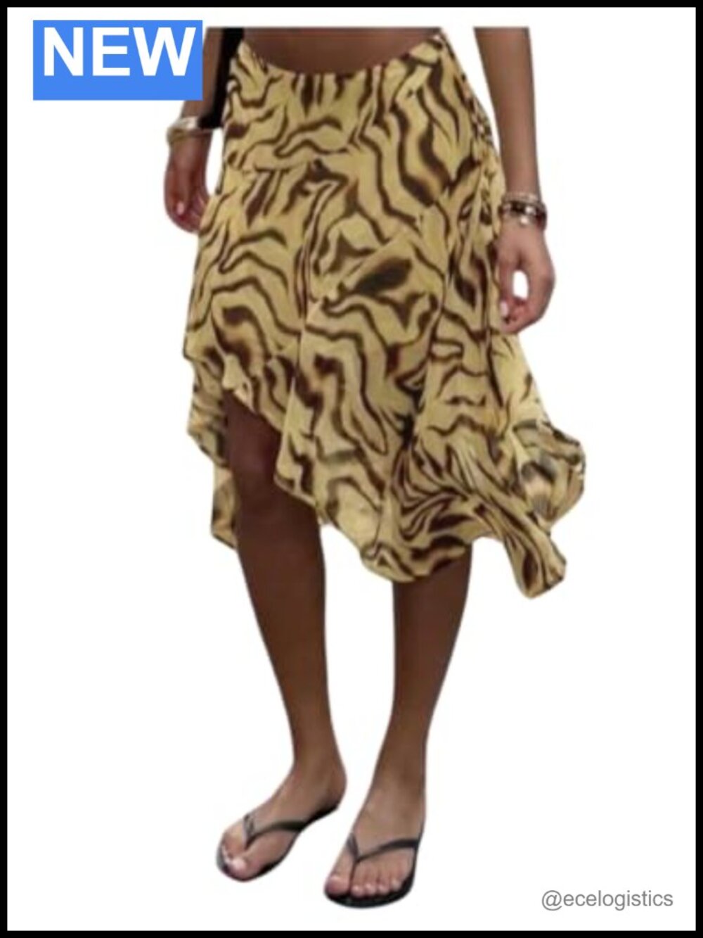 Y2K Zebra Print Low Rise Asymmetrical Ruffle Flowy Skirt
